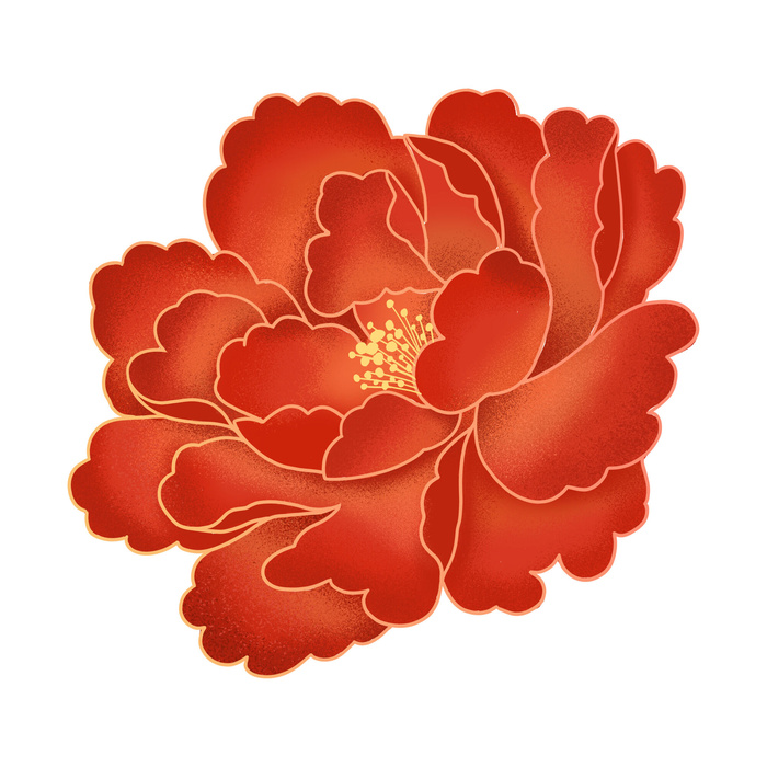 手绘国潮中国风古典牡丹花国花花卉装饰图案PSD设计素材