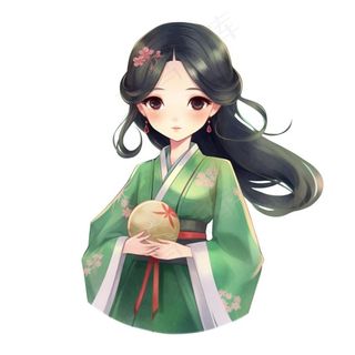 古风少女绿衣裙插画免抠