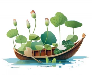 睡莲荷花帆船湖水背景