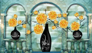 三联黄花花瓶装饰画