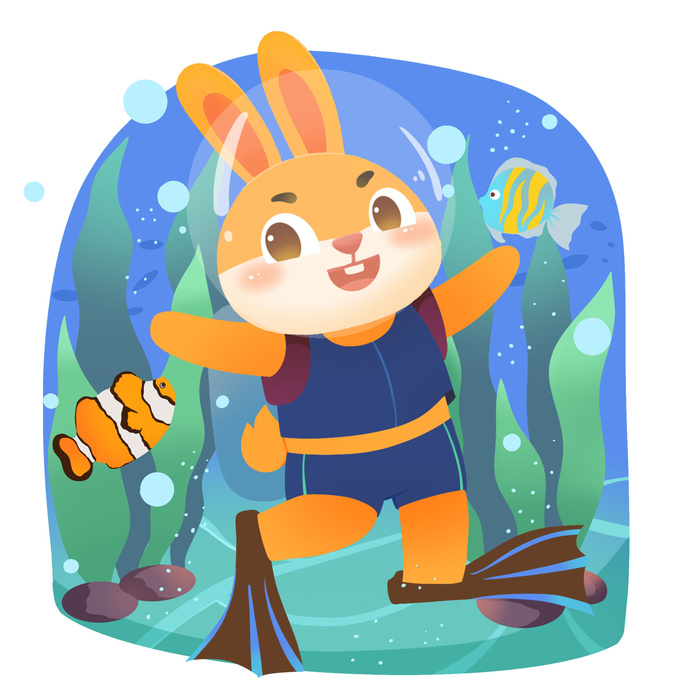 手绘2023兔年新年卡通兔子形象IP插画元素PSD设计素材png图案