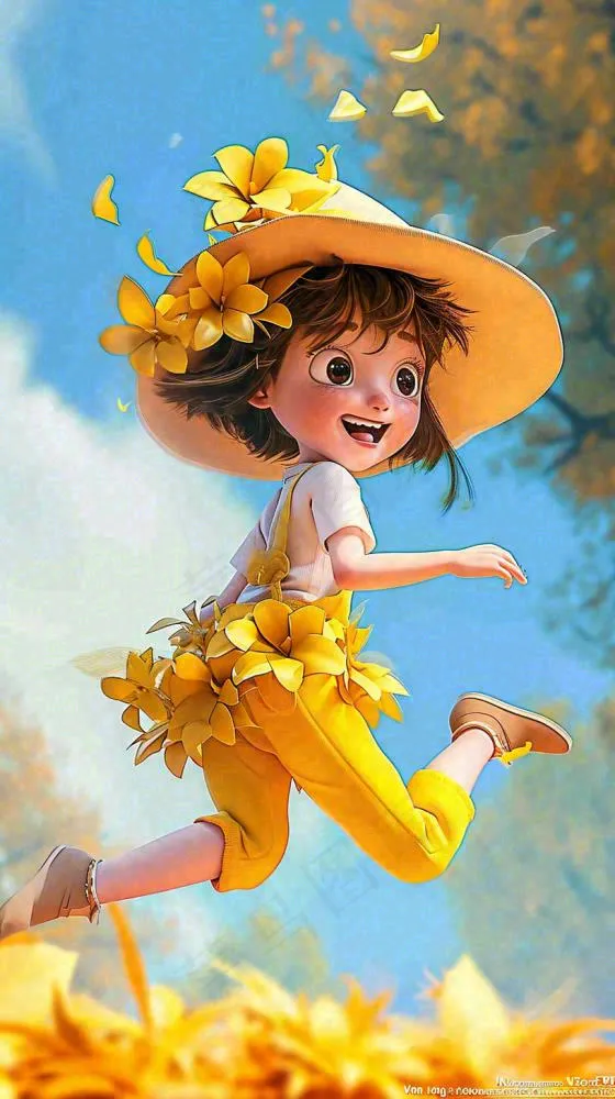 秋天女孩落叶秋叶上玩耍，儿童少女，秋分(816x1456)