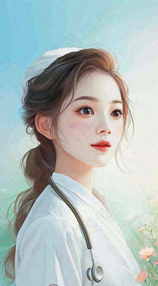 简约天空花草温馨护士医生枝叶插画