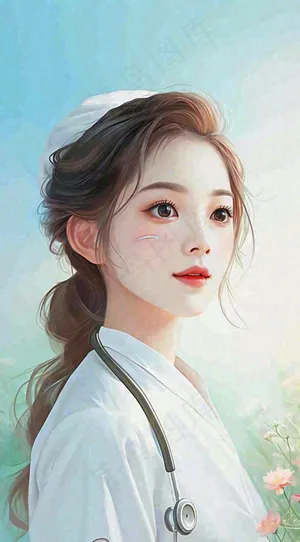 简约天空花草温馨护士医生枝叶插画