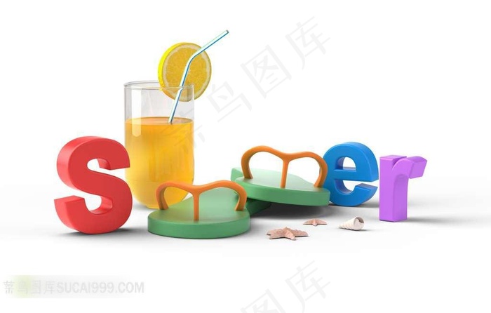 夏日创意度假用品艺术组合立体字体高清图片