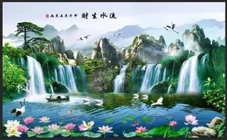 财生水流背景墙