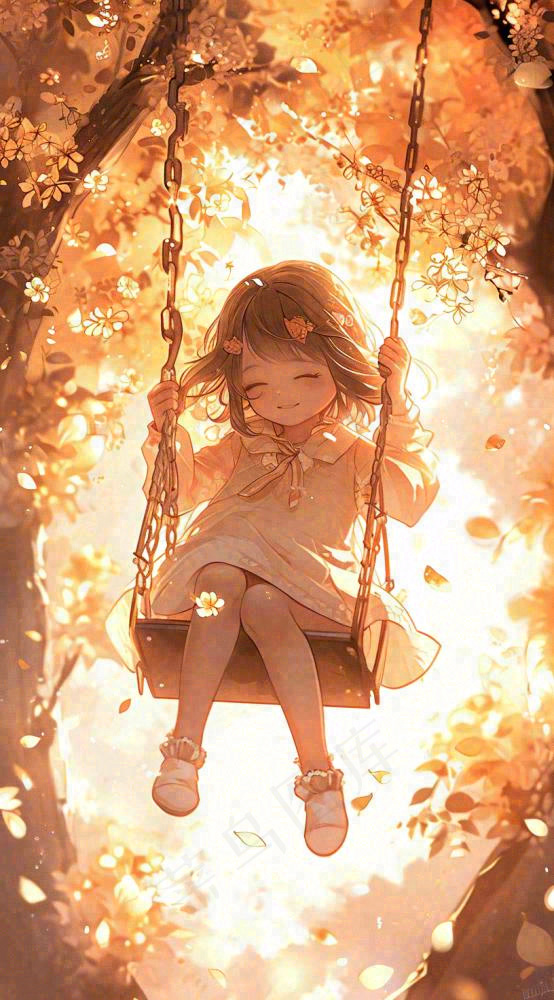 秋天落叶季节少女玩耍荡秋千，秋分儿童(816x1472)