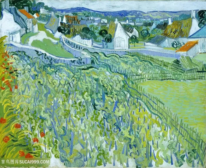 梵高乡镇风景花草植物油画图片