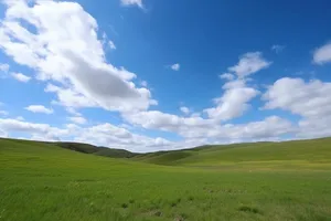 春天的蓝天白云草原很美背景图