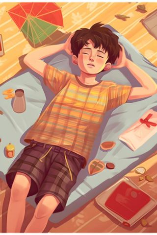 夏日躺着休息的男孩炎热海报素材背景