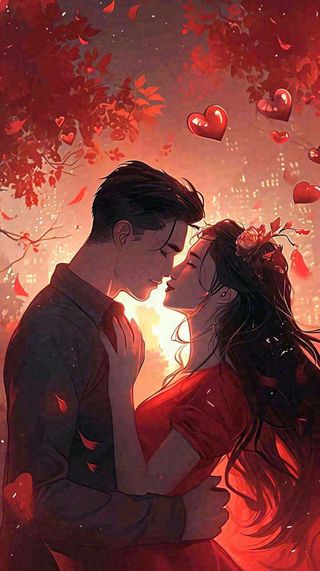 情人节情侣爱情红色爱心玫瑰，亲吻520心形