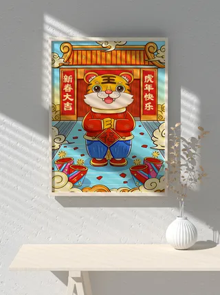 2022新年可爱卡通虎年国潮风海报