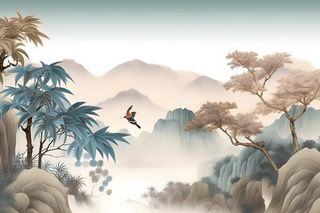 古风山水画迎客松鸟水墨画背景
