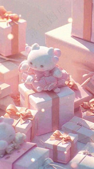 礼物粉色唯美C4D效果儿童小熊，圣诞树圣诞节