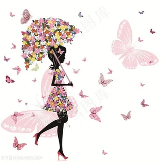 花仙子唯美花伞美女插画