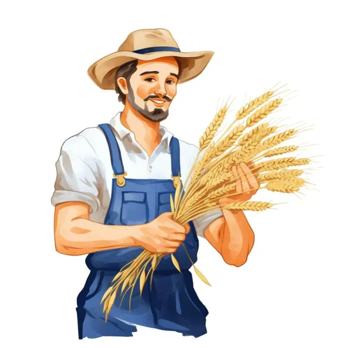卡通手绘秋收农民收割麦子插画免抠