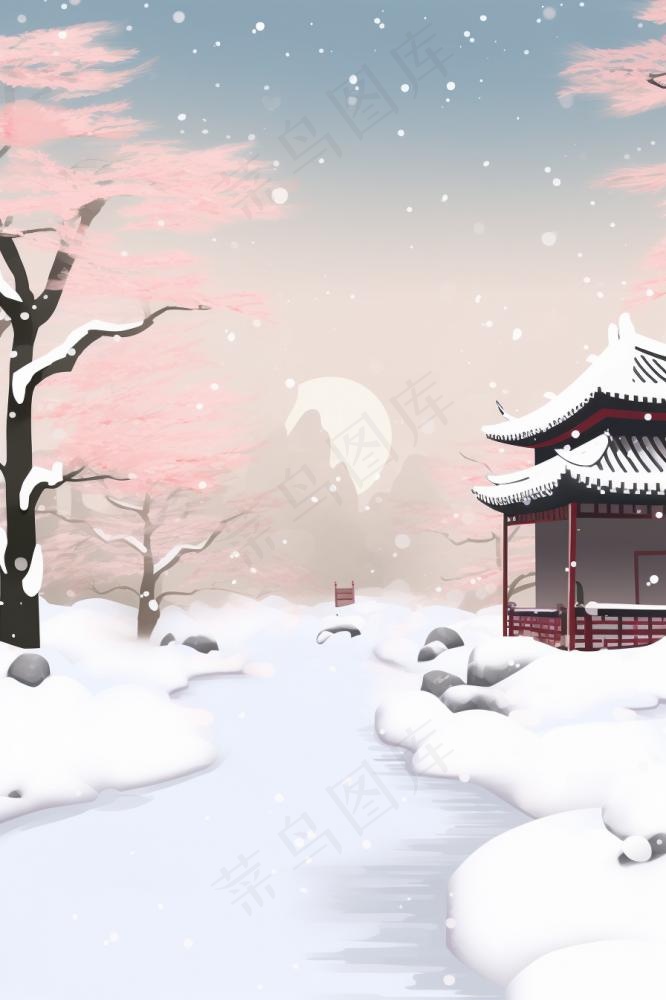 意境唯美简约雪景背景(896x1344)
