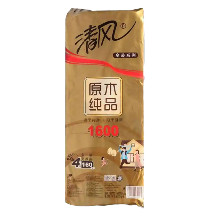 清风 卷纸原木纯品金装卷筒卫生纸手纸面巾纸 10卷／袋超市商品白底图免抠实物摄影png格式图片透明底
