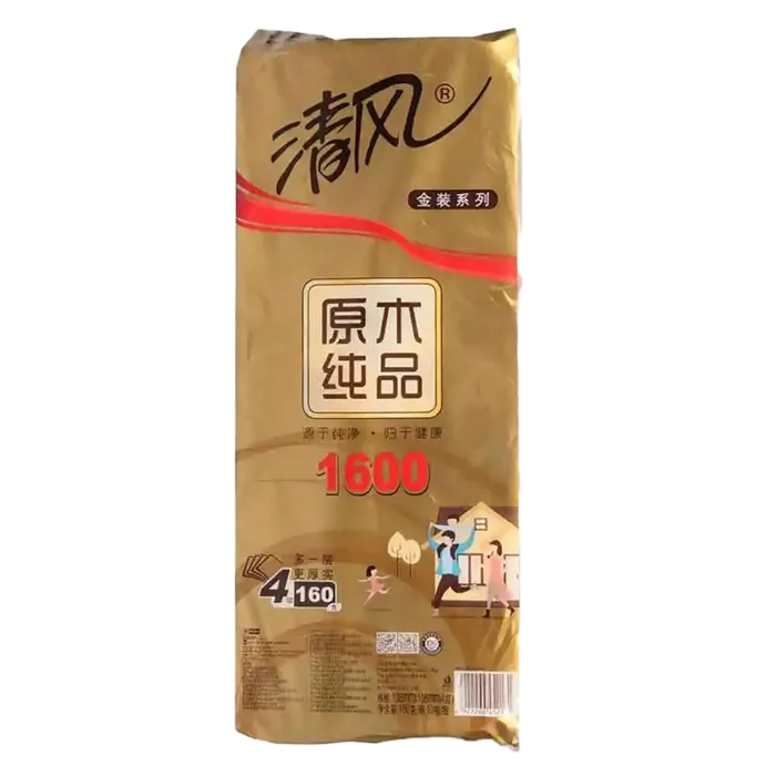 清风 卷纸原木纯品金装卷筒卫生纸手纸面巾纸 10卷／袋超市商品白底图免抠实物摄影png格式图片透明底