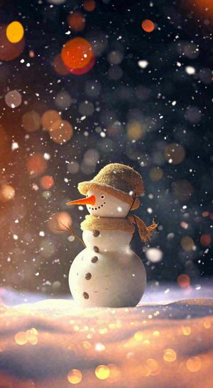 冬天雪地下雪戴帽子的雪人，可爱温暖小雪大雪冬至立冬