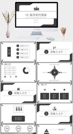 几何图形线条极简素雅灰工作汇报ppt模板