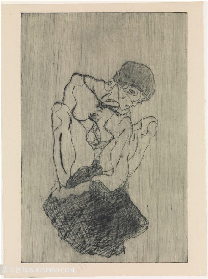 席勒手绘素描女性装饰画