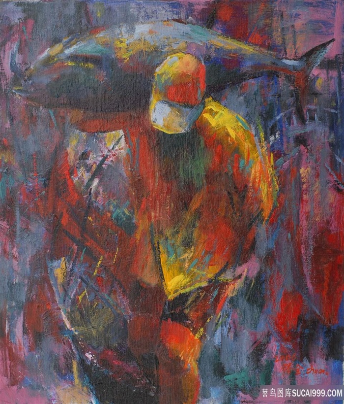 渔夫水彩油画装饰画