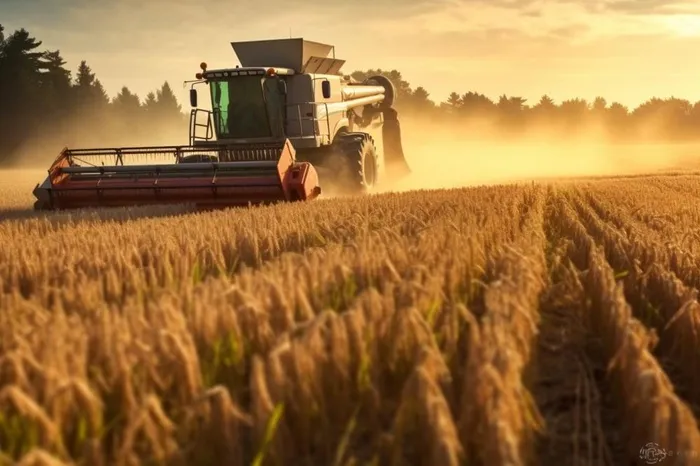 秋收收割机在采收粮食背景(1344x896)