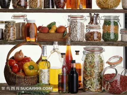 蔬菜水果香料果仁橄榄油和储物罐 蔬菜水果香料果仁橄榄油和储物罐