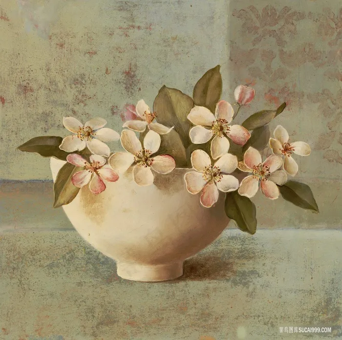 唯美粉色花卉碗装饰画