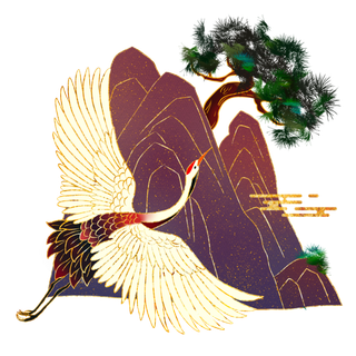 国潮仙鹤插画免扣素材设计素材