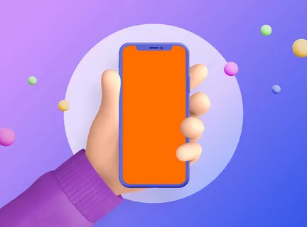 紫色左手手持苹果手机插画展示样机