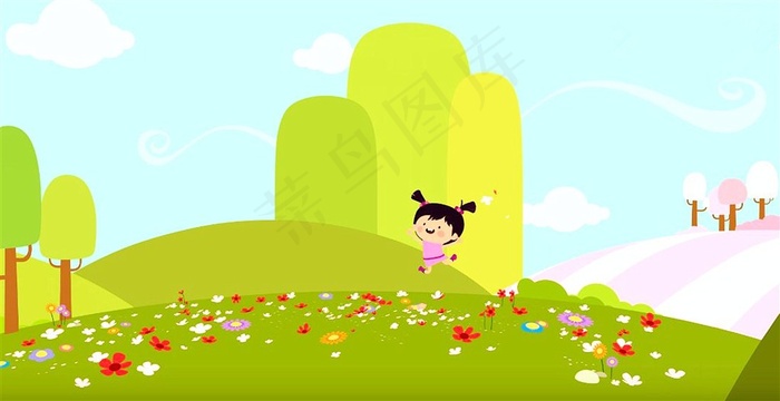 草地上开心的小女孩