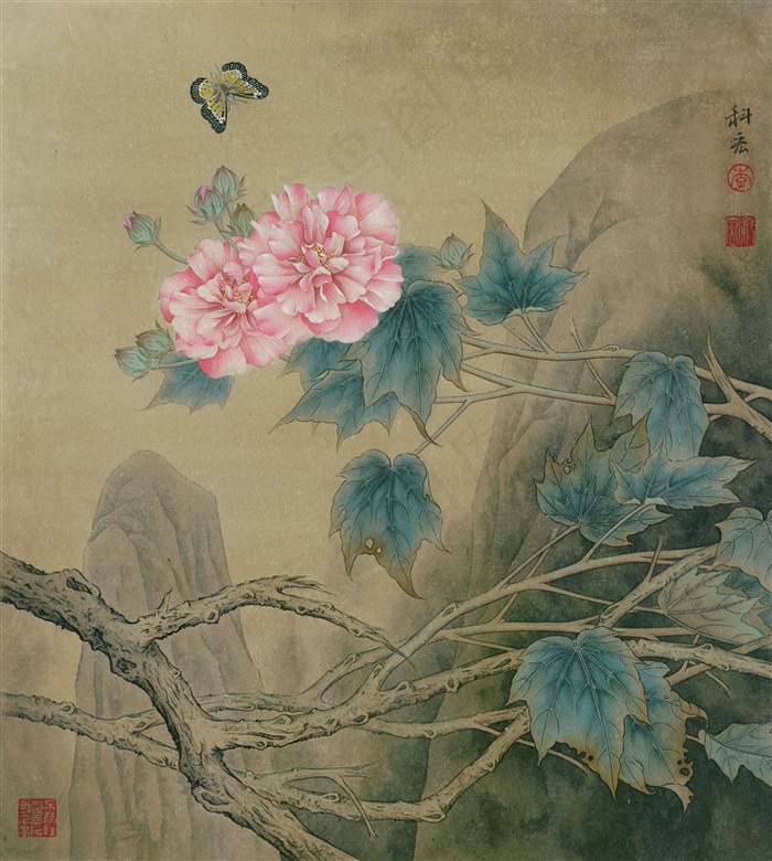 静谷寻芳工笔芙蓉国画