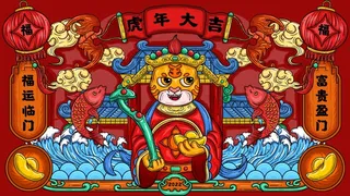 虎年中国风萌虎插画