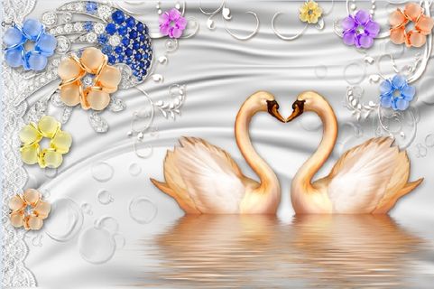 雕塑钻石花卉天鹅背景墙