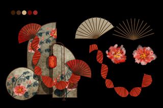 红色中式婚礼道具屏风