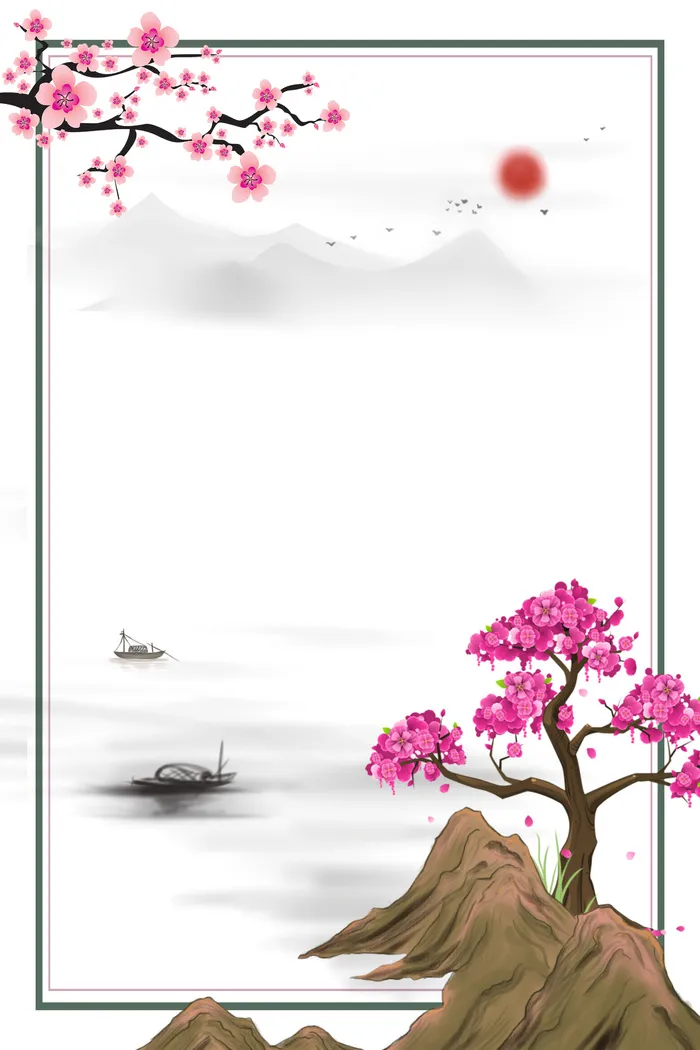 古风唯美桃花桃树背景psd模版下载