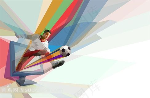 足球射门精彩定格数码几何图形拼接设计