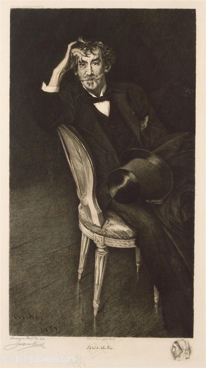 惠斯勒素描坐在椅子上的胡须男士