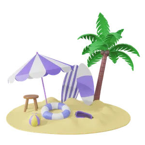 夏季沙滩场景3d模型免扣元素