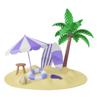 夏季沙滩场景3d模型免扣元素