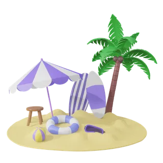 夏季沙滩场景3d模型免扣元素