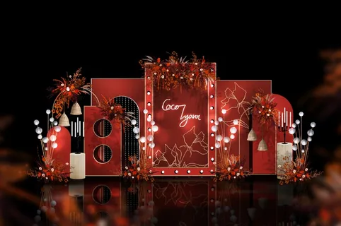 红色中式传统婚礼迎宾区效果图 红色中式传统婚礼迎宾区效果图