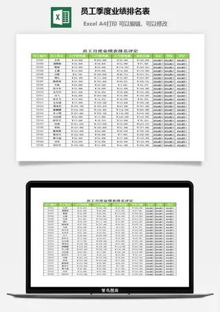 员工季度业绩排名表excel模板
