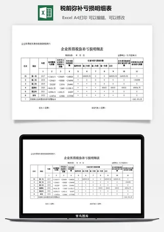 税前弥补亏损明细表excel模板