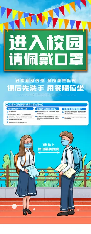 医疗学校园防疫病毒传播疫情防控宣传易拉宝设计模板海报素材