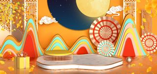 中国风国潮电商促销首页海报C4D背景图3D场景立体设计PSD素材模板