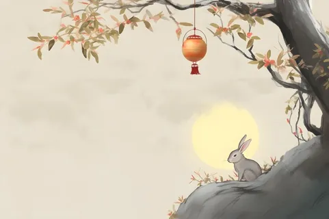 国风兔子月光背景
