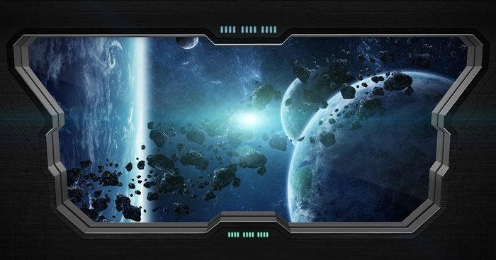 浩瀚的宇宙与飞船内饰图